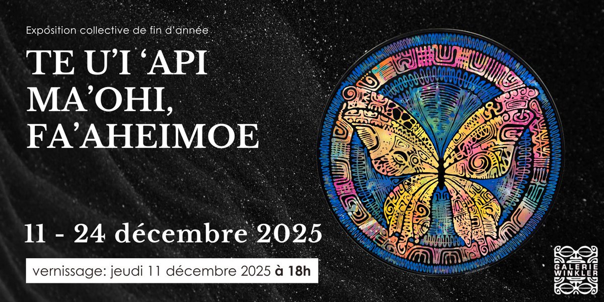Je présenterai une œuvre à l’exposition collective de fin d’année à la <a href="/galeriewinkler/">Galerie Winkler</a>  du 11 au 24 Décembre 2025. Vernissage le jeudi 11 à 18h.
"Haere mai" 
#cronosartwork #cronostahiti