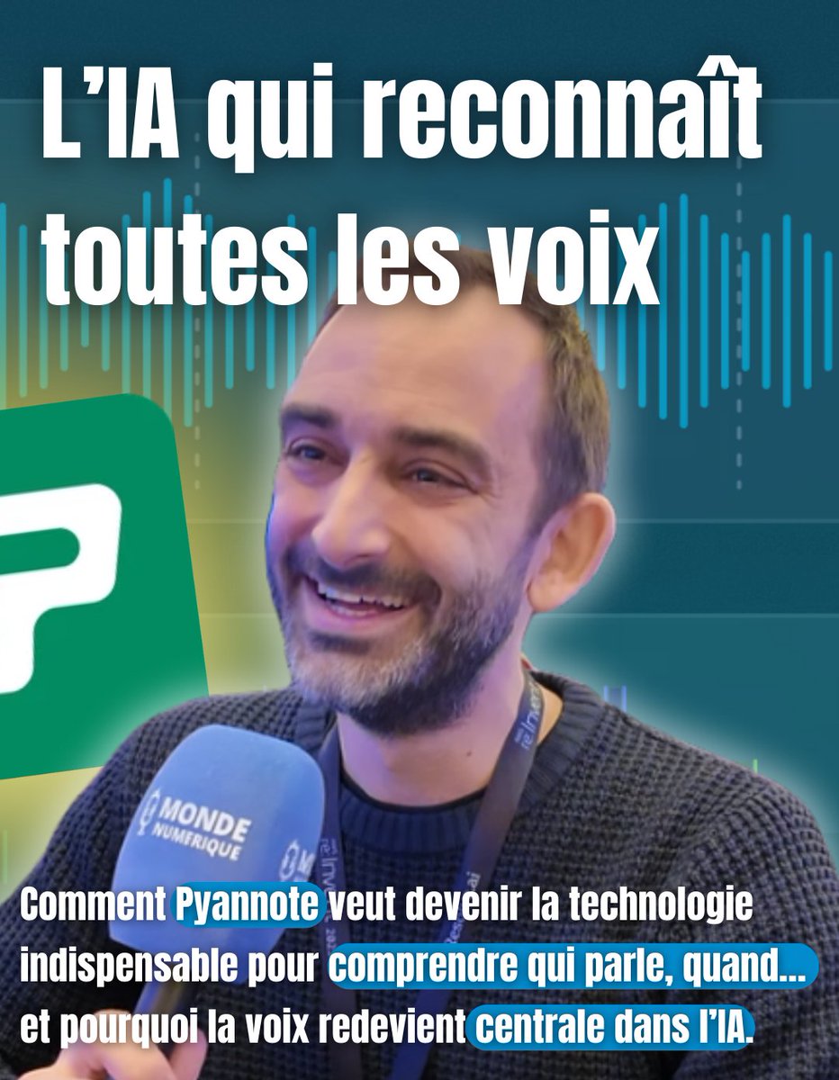 JeromeColombain's tweet photo. La voix est en train de redevenir le canal le plus puissant de l’IA… et une startup française mène la révolution. 🔥
Vincent Molina, explique comment Pyannote reconnaît des voix jamais entendues à l’entraînement, pourquoi leur modèle surpasse les standards actuels, et comment il s’intègre dans des pipelines audio aux côtés de Whisper. 
👉 https://t.co/liaREi7SEp