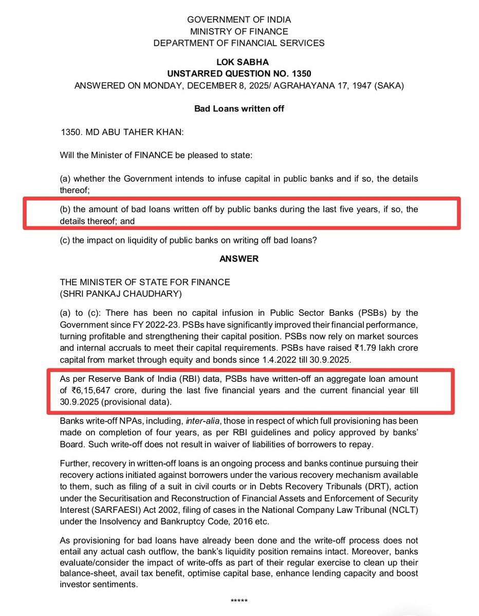 zoo_bear's tweet image. Rs. 6,150,000,000,000 written-off in the last 5 years, says Finance Ministry in Parliament. This was in response to a question by TMC MP Abu Taher Khan.