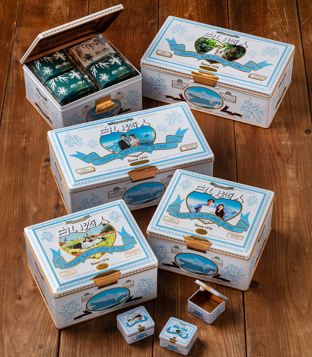 白い恋人オリジナル缶 期間限定背景】 フォトショップ・メメントでは