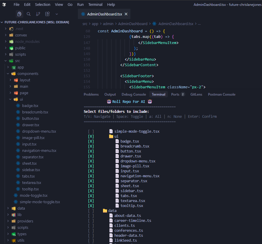 cljwebdev's tweet image. Rollup Repo for AI Tool

Added:
-Interactive Tree Selection for Cherry-Picking Specific Directory and File

github.com/chrislanejones…