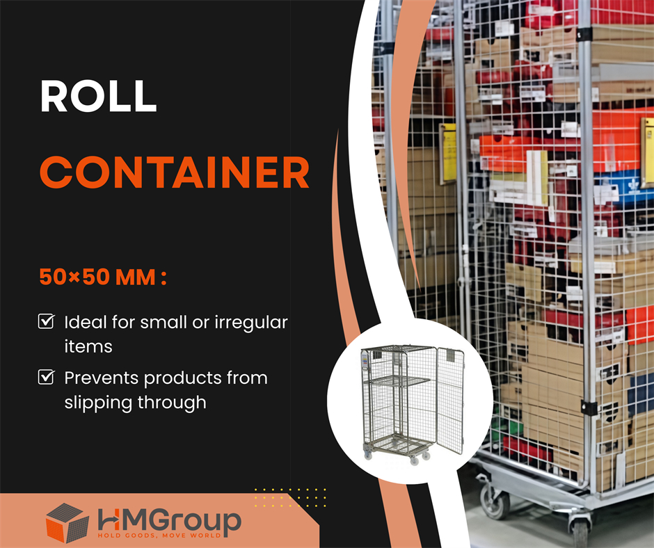 huameilong's tweet image. Choosing the right roll container mesh size = safer, smoother handling! 

🔹 50×50 mm → small items, prevents slipping
🔹 50×100 mm → larger items, cost-effective
✨ Custom sizes available

#RollContainer #WarehouseStorage #MaterialHandling #HMGroup