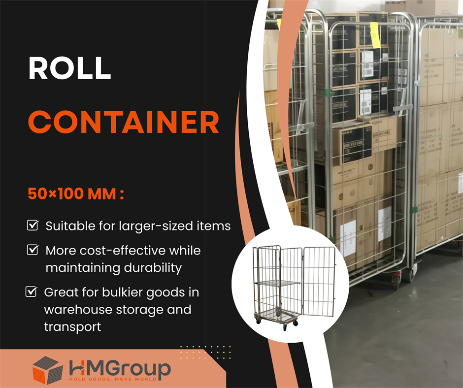 huameilong's tweet image. Choosing the right roll container mesh size = safer, smoother handling! 

🔹 50×50 mm → small items, prevents slipping
🔹 50×100 mm → larger items, cost-effective
✨ Custom sizes available

#RollContainer #WarehouseStorage #MaterialHandling #HMGroup