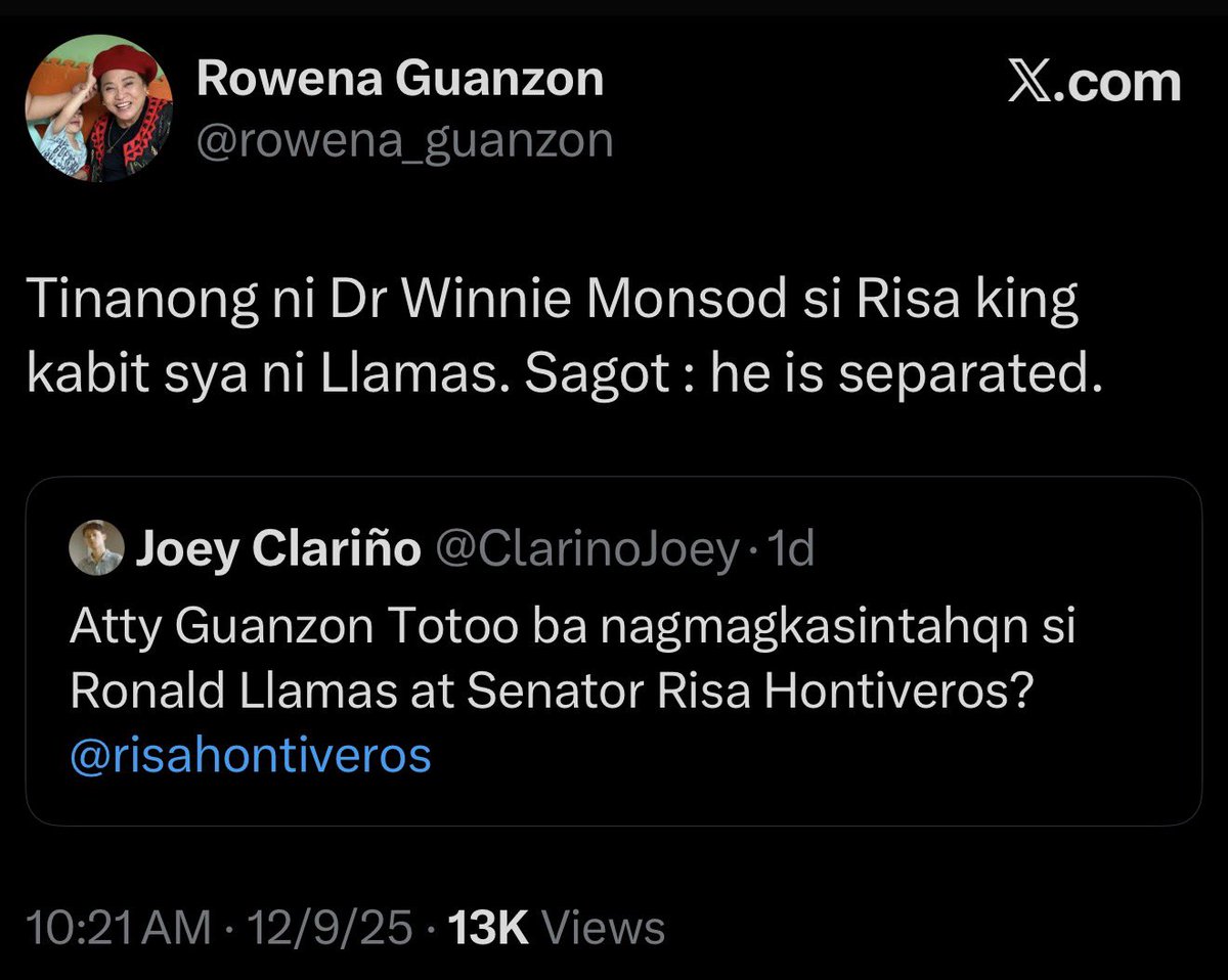 jesusfalcis's tweet photo. Rowena Guanzon is a disgusting person – she’s slutshaming and attacking Risa Hontiveros with the same playbook they did against Leila De Lima and Leni Robredo.

Without proof, she’s spreading gossip and innuendo about Risa’s love life.

Risa has denied this 12 years ago when asked by Karen Davila. Onting research lang, Madam Matapobre. 👊

#DisgustingHumans