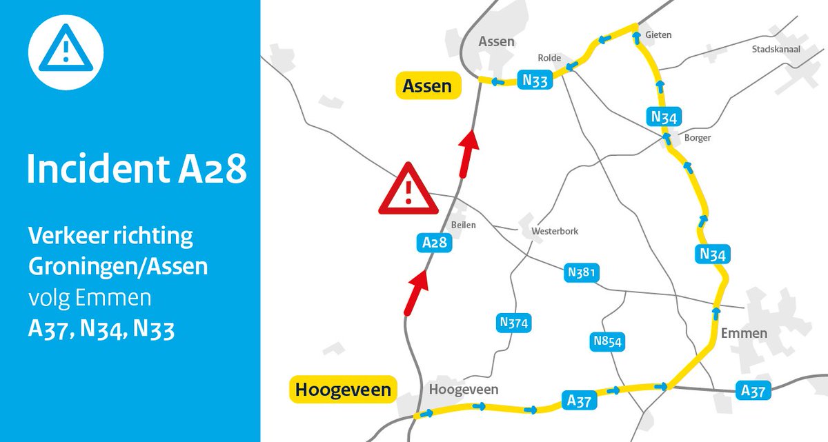 Groot ongeval met zes voertuigen op A28 richting Assen