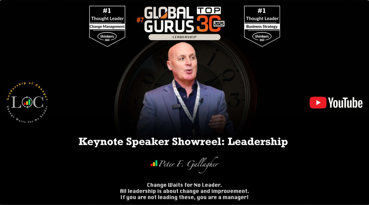 #LeadershipOfChange
Peter F. Gallagher Speaker Reel: 2025
Say no to the change charade, insanity and dilettantes!
Build a change profession that matches the complexity of…
#ChangeLeadership #LeadershipSpeaker
youtu.be/kWzIr5qT4eg