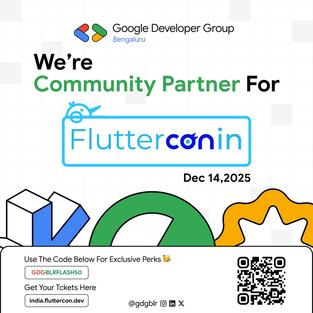 GDGBLR's tweet image. Flutter fam 💙
GDG Bengaluru brings you an exclusive 50% OFF for FlutterCon India! 👀
Go grab it before it’s gone!
#FlutterConIndia #GDGBengaluru #FlutterDev #Flutter