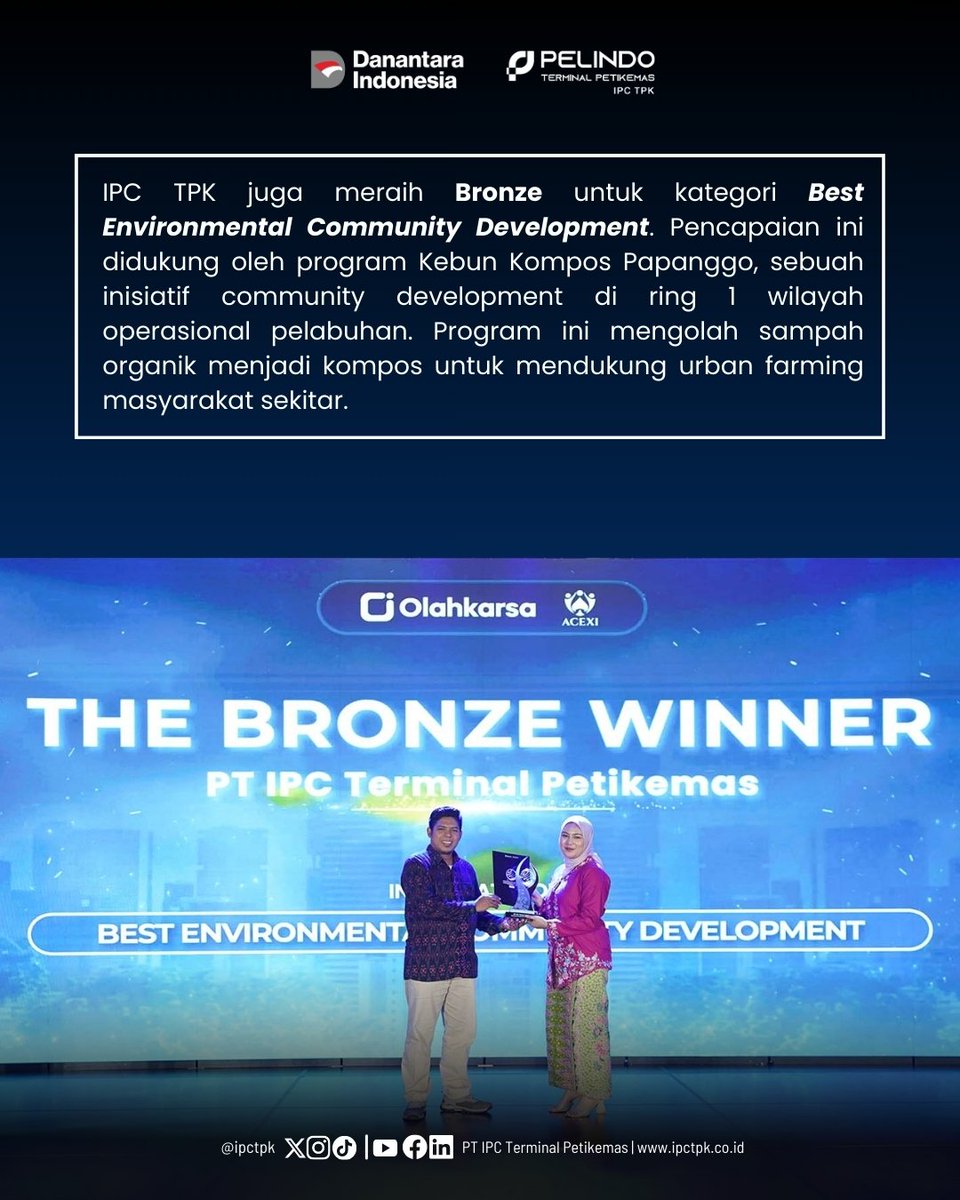 Hai #ContainerLovers 

IPC TPK kembali menegaskan posisinya sebagai perusahaan kepelabuhanan yang berkomitmen pada keberlanjutan dengan memborong dua penghargaan bergengsi dalam ajang Indonesia Corporate Sustainability (ICS) Award 2025. 

#pelindo #pelindoterminalpetikemas