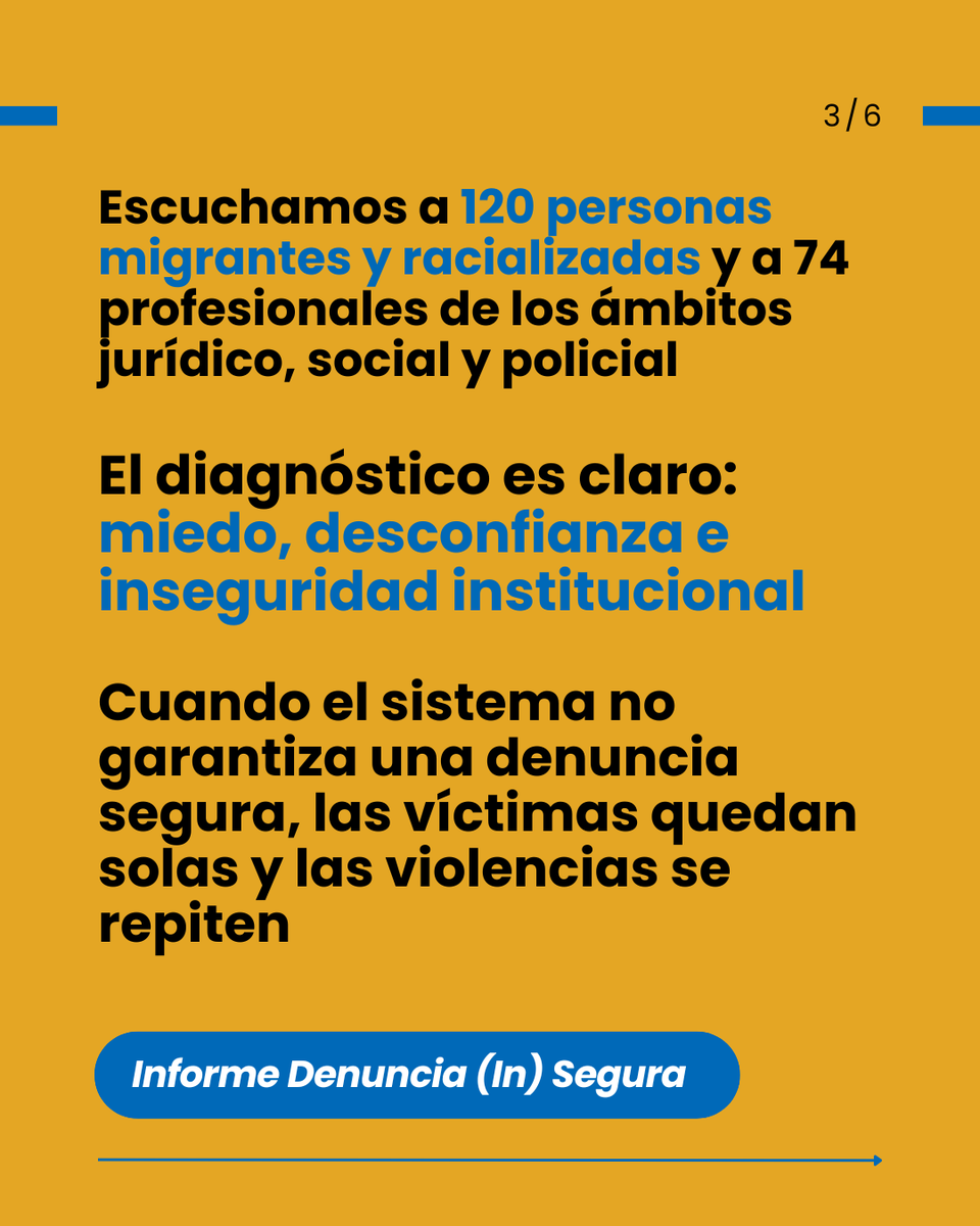 📣 En nuestro informe Denuncia (In)Segura analizamos por qué muchas personas migrantes aún no pueden denunciar sin miedo. Proponemos medidas urgentes para garantizar una denuncia segura.
 
 🔵 Descárgalo en el enlace de la BIO t-sml.mtrbio.com/public/smartli…