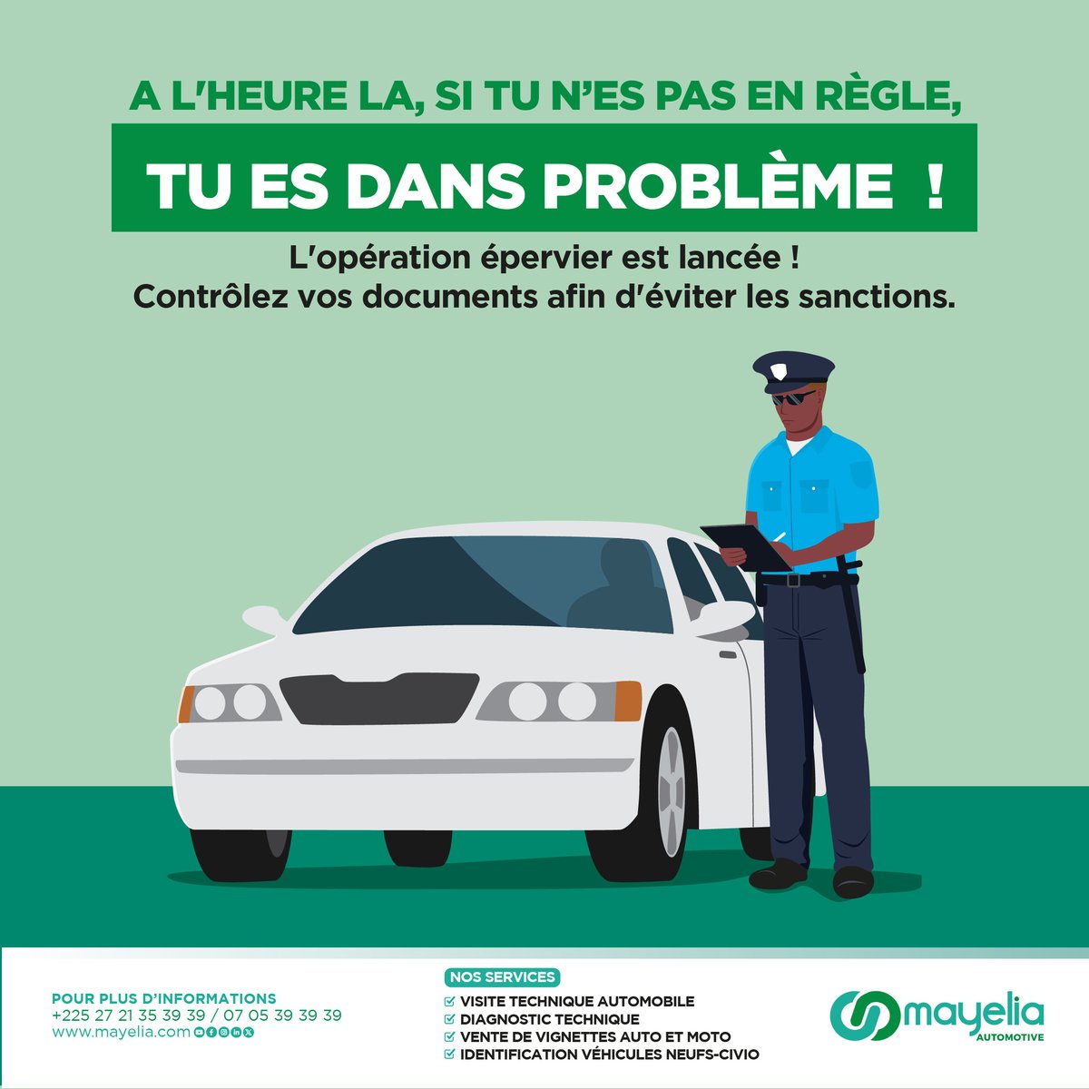 L'opération épervier est lancée ! Contrôlez vos documents afin d'éviter les sanctions.

Depuis le 1er décembre 2025, cette opération vise à renforcer la sécurité routière, réduire les accidents et lutter contre l’incivisme.

#MayeliaAutomotive 
#VisiteTechnique #OpérationEpervier