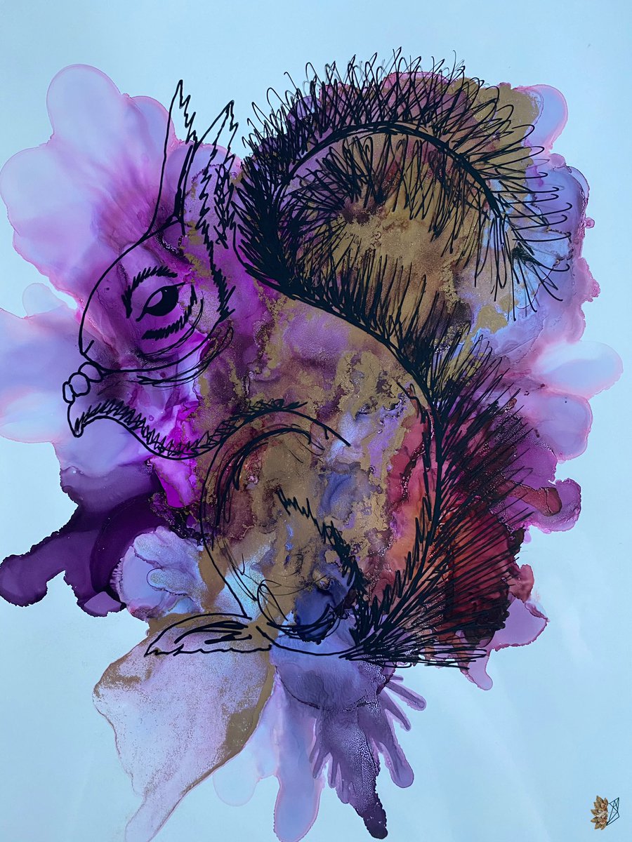 Gm! Have a wonderful #TezosTuesday 

✨NEW✨

“Alan”
Alan, King of the Knuts

100% hand made artwork. Alcohol ink background with a red squirrel hand drawn on acetate over the top.

10 editions
5 $XTZ