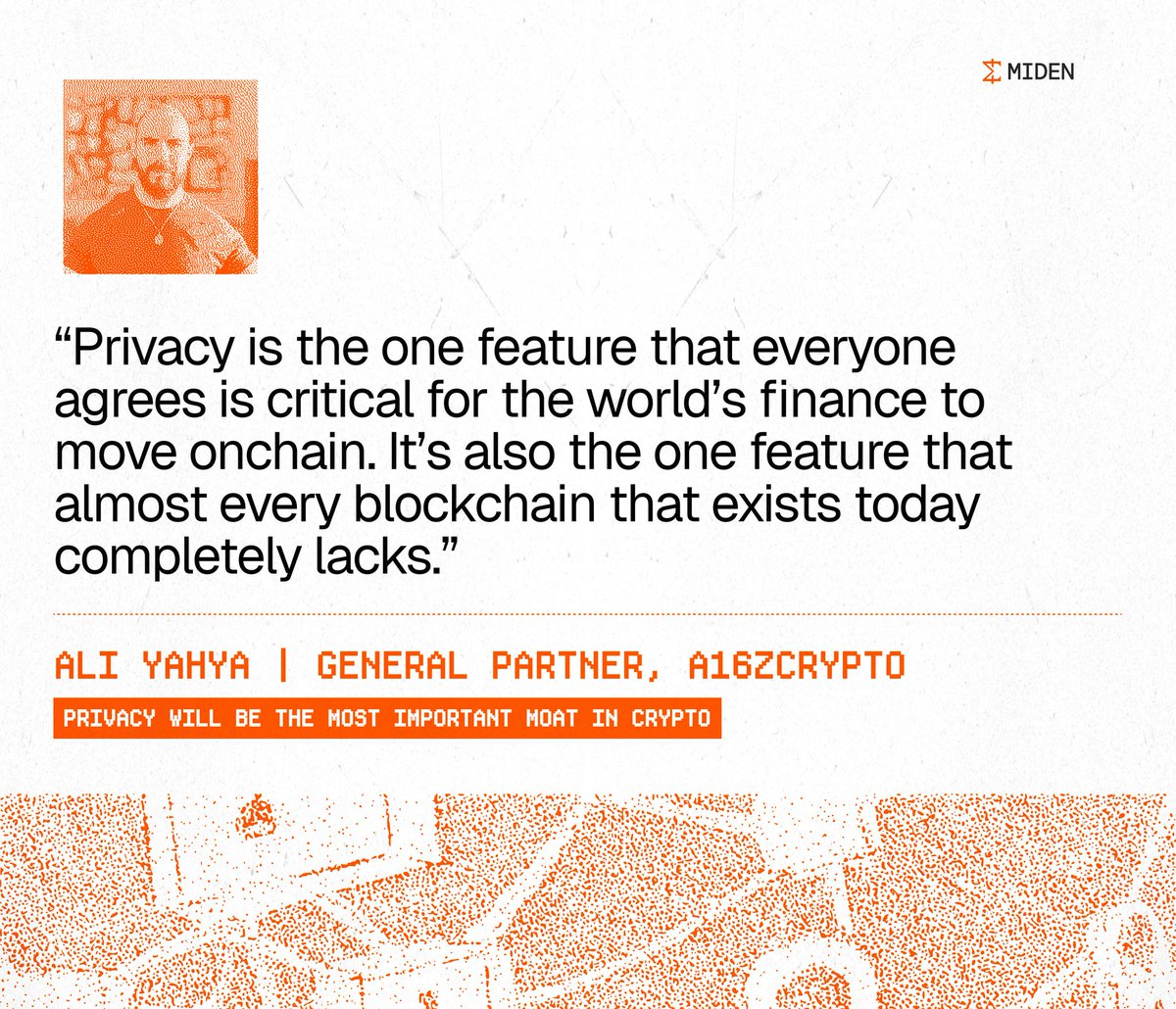 GM. 
Let's talk about what makes the tech tick. 

While others build public ledgers, <a href="/0xMiden/">Miden</a> builds private conversations.

Your account is a sovereign smart contract.
Your transaction is a local proof.
Your privacy is the default setting.

It's not magic. It's the actor model
