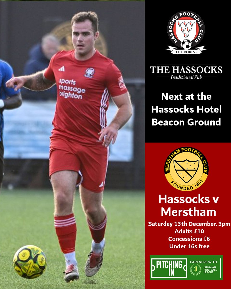 hassocksfc's tweet image. Back at home for a Christmas cracker 🎅 Our final game at the @HassocksHotel Beacon Ground before Santa drops off his presents sees Merstham make the trip down the A23 to visit this Saturday

Kick off at 3pm. Bar and kitchen open. Free admission for Under 16s. Dogs welcome #UTR