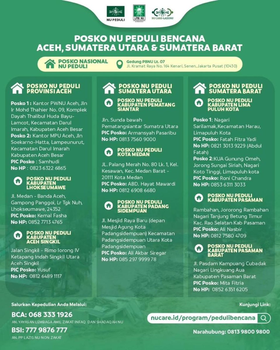 bagi kalian yang berkontribusi memberikan bantuan yang terkena dampak bencana banjir dan longsor di sumatera, silahkan datang langsung ke posko #NUPeduliBencanaSumatera ya! semoga bencana segera pulih.