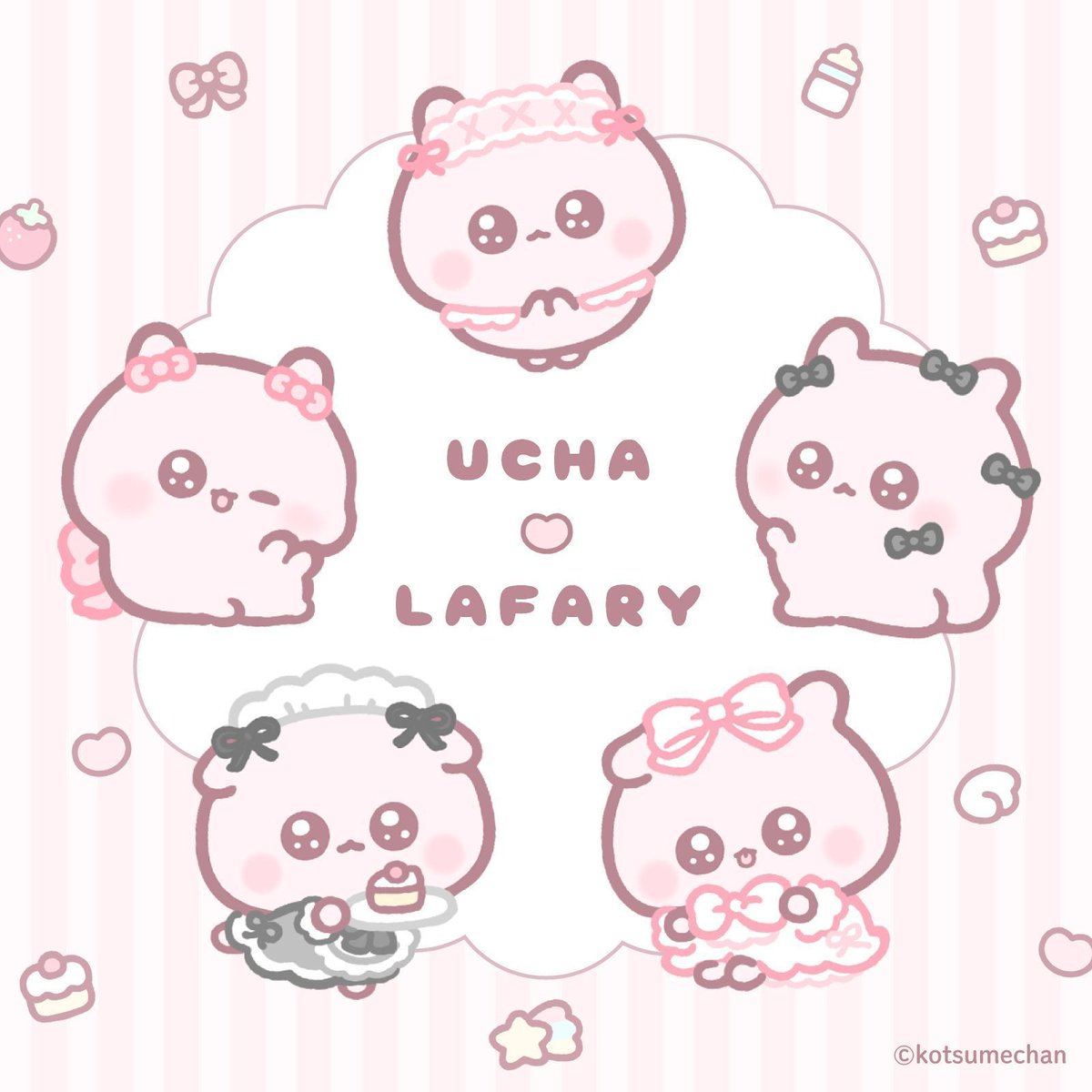 lafary_jp's tweet photo. ＼🎀うちゃ×LAFARY🎀／ 
うちゃ(@kotsume_cha)と
LAFARYのコラボ商品が発売決定🐰🌟

とびっきりのおめかしをした
きゃわなうちゃをお見逃しなく💘🫧

【販売開始日】
LAFARY 渋谷店 原宿店 梅田店 12/19(金) OPEN～
LAFARY ONLINE 12/19(金)12:00～
https://t.co/UDwnQ7MHQf 
※商品ページは販売開始時に公開予定