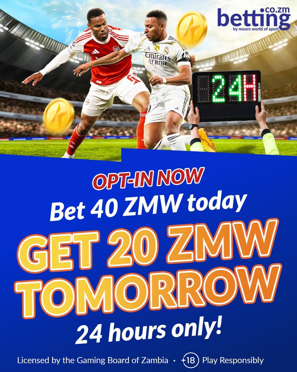 mwos_zambia's tweet photo. Get ready for back-to-back excitement with Moors Zambia!
Bet 40 ZMW on any sports event today and receive a 20 ZMW FreeBet tomorrow.
The more you play, the more you win β itβs that simple!
https://t.co/ioo7ahWUwr
#MWOSZambia #TheHomeOfSports #bettoday #offer #bonuspromotion https://t.co/hCtpwQsFvc
