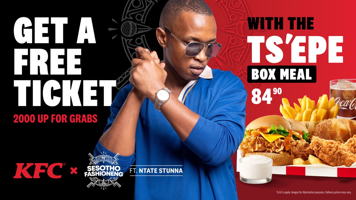 Sesotho Fashioneng is around the corner and KFC has got you covered! RUN to your nearest KFC to get your FREE Sesotho Fashioneng ticket when you buy the All Star Strips Box Meal! Tickets are limited, so get there fast!