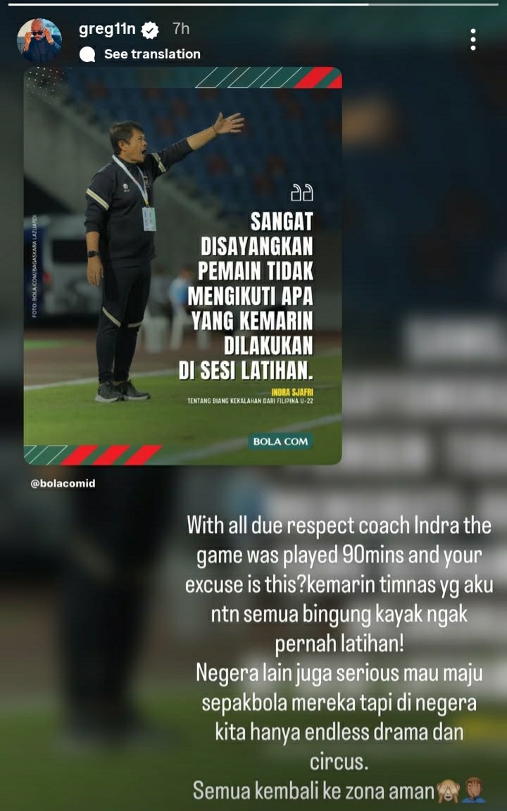 📲 Former Indonesian international Greg Nwokolo hits back at Indra Sjafri for throwing Timnas players under the bus on Instagram.