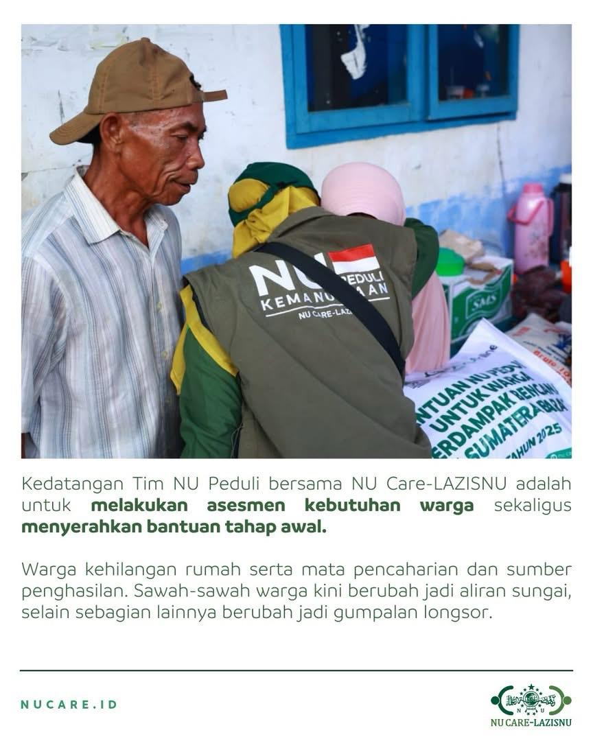 Melalui #NUPeduliBencanaSumatera, PBNU bergerak cepat menyalurkan bantuan bagi para korban bencana yang terus bertambah di Sumatera.