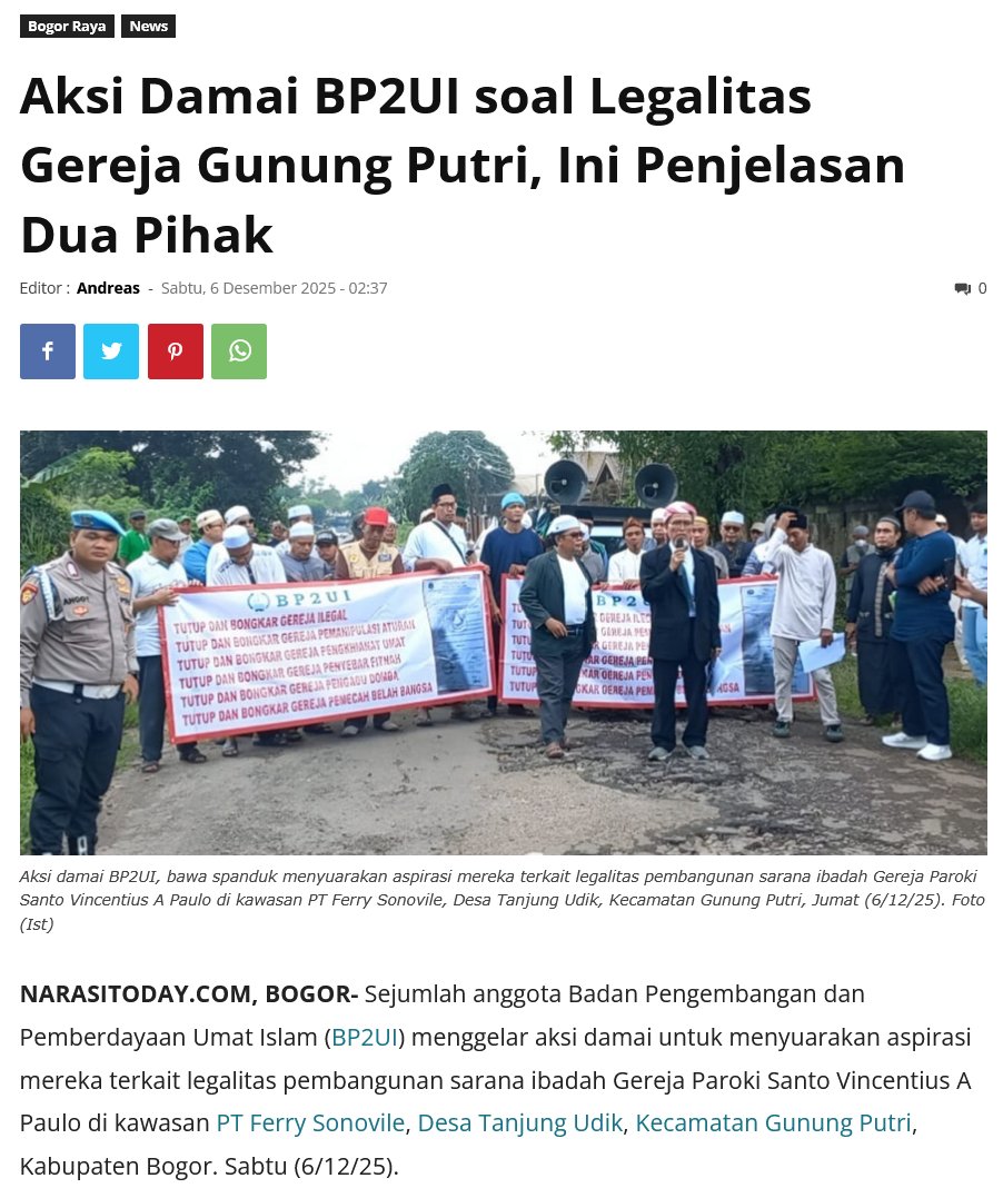 Kanwil Kemenag Kab. Bogor sdh menegaskan legalitasnya sah dan lengkap persyaratan administrasi. Massa menuduh Gereja ilegal atas dasar apa lagi?

Tutup dan bongkar, pengkhianat, pengadu domba, pemanipulasi.. sedikit quote dr spanduk jd gambaran betapa damainya aksi.