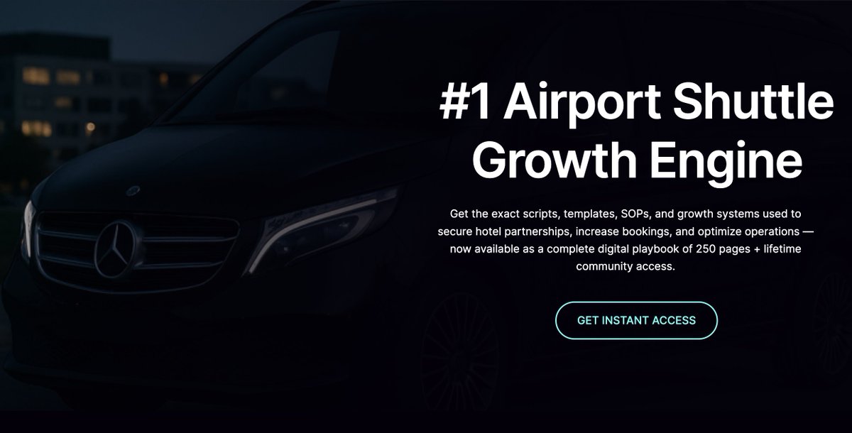 ShuttleAcceler's tweet image. Scaled my transport company from 0 → 900+ monthly clients using hotel partnerships, scripts &amp;amp; clean SOPs.

Now I turned everything into a 250+ page playbook for operators who want real growth.

Get more bookings this week:
quantive-media.com