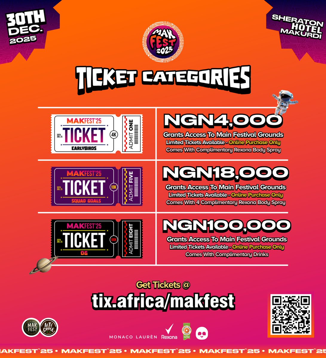 makfestng's tweet photo. We're beyond excited to announce that tickets are now available for the most epic festival of the year! 🤩 Whether you're a music lover, a foodie, or an art enthusiast, we've got you covered with our variety of ticket categories! 🎨 https://t.co/oiPNBxJz2D