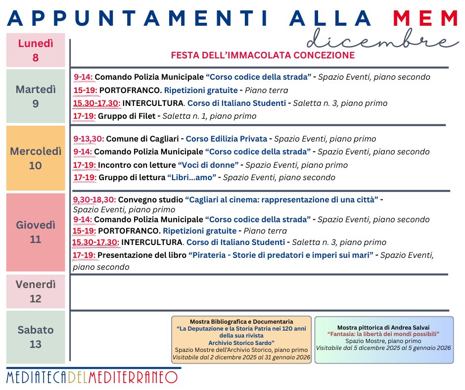 Appuntamenti alla MEM di questa settimana.