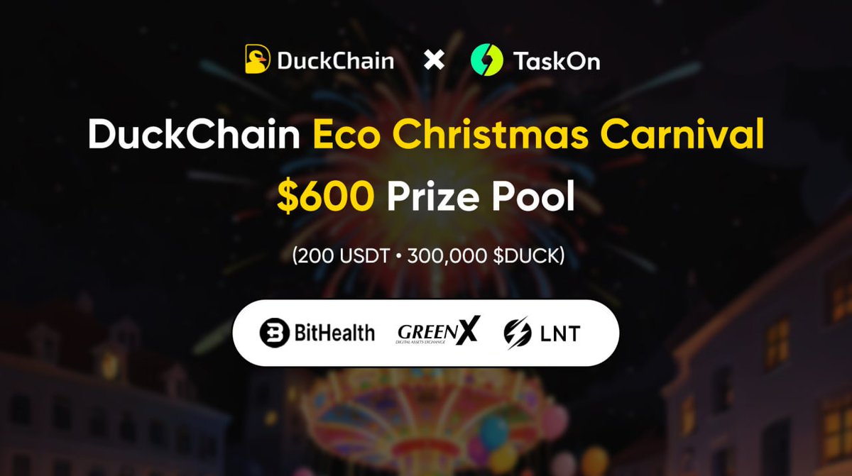 Duck_Chain's tweet image. 🎄 DuckChain Eco Christmas Carnival is LIVE!
We’re celebrating with our ecosystem pals @BitHealth_ , @Greenx_EN, @lnt_btc, and giving away $600 in prizes to 50 lucky winners! 💛🦆

Jump into the festive quest and claim your holiday rewards:
👉 taskon.xyz/quest/472312005

🎁 Prize…