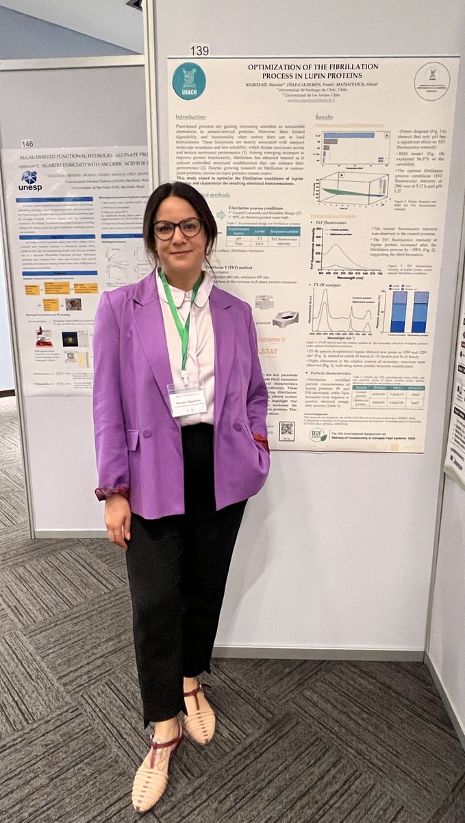 Natalia Riquelme, investigadora perteneciente a la Universidad de Santiago de Chile ha presentado un trabajo desarrollado en el marco de la red AlProSos en el 11th International Symposium on the Delivery of Functionality in Complex Food Systems (DOF 2025).