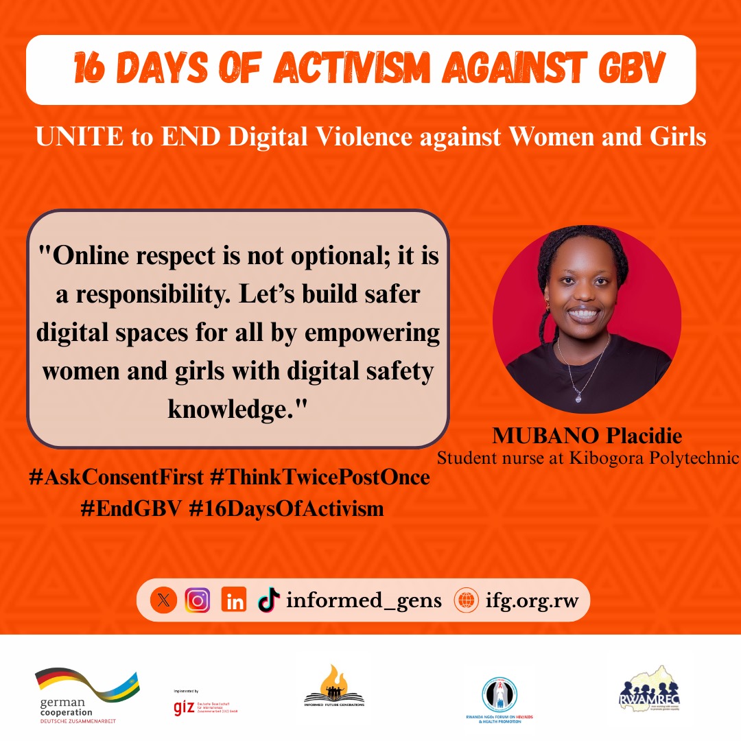 informed_gens's tweet photo. A safe digital space for everyone especially girls and women is a non-negotiable responsibility. Let’s choose respect, protect dignity, and stand against all forms of online harm.
#AskConsentFirst
#ThinkTwicePostOnce
#EndGBV
@harerimana_tito @RadjabM @Knooliet @FideleRwamrec https://t.co/xO1j0UUfHz