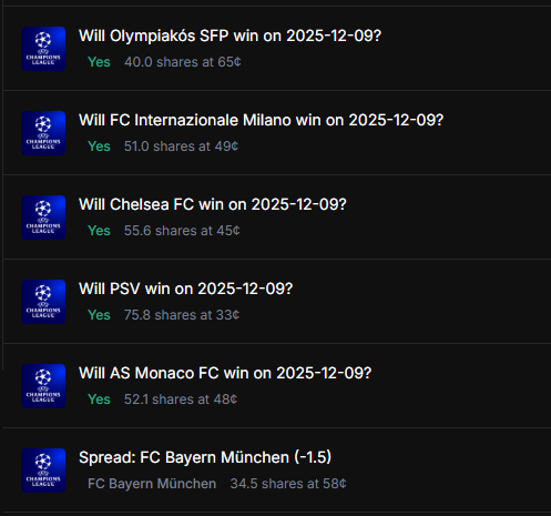 DIA 17 RETO: <a href="/BasedOneX/">Based</a> x <a href="/Polymarket/">Polymarket</a>

 ⚽️🏆DIA DE CHAMPIONS LEAGUE🏆⚽️

Vuelve la magia de los martes y con ella las oportunidades para aprovechar buenas cuotas.

Como siempre, repasando stats, forma reciente y contexto de cada equipo para buscar el máximo value posible. Hoy