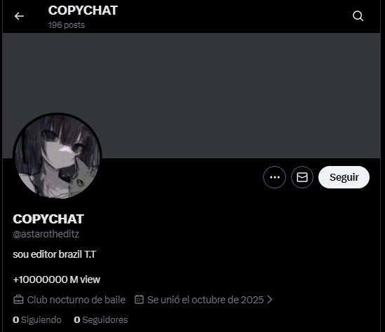 CUIDADO CON ESTA CUENTA <a href="/astarotheditz/">COPYCHAT</a> 
Esta cuenta pertenece al editor Drax, que como recordarán hace unos meses admitió mandarse mensajes de índole sexual con una menor de edad en un hilo donde se exponía este abuso con capturas de pantalla.
