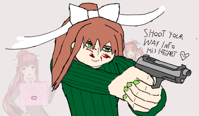 GamerBoySnacks's tweet photo. Doki Doki Shooting Club (Would never shoot you)
#DDLC #JustMonika https://t.co/UabUv0aIRw