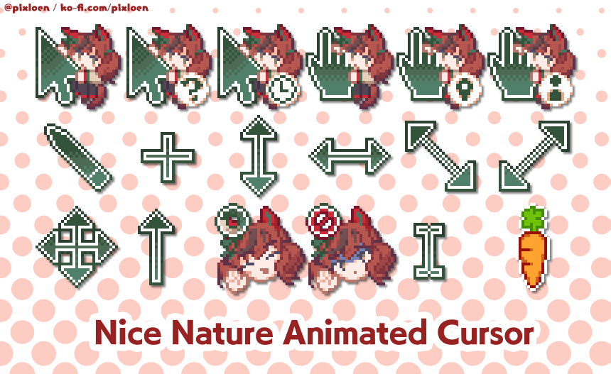 pixloen's tweet image. nice nature cursor release!! download all cursors here -&amp;gt; ko-fi.com/pixloen/shop

machitan cursor coming next