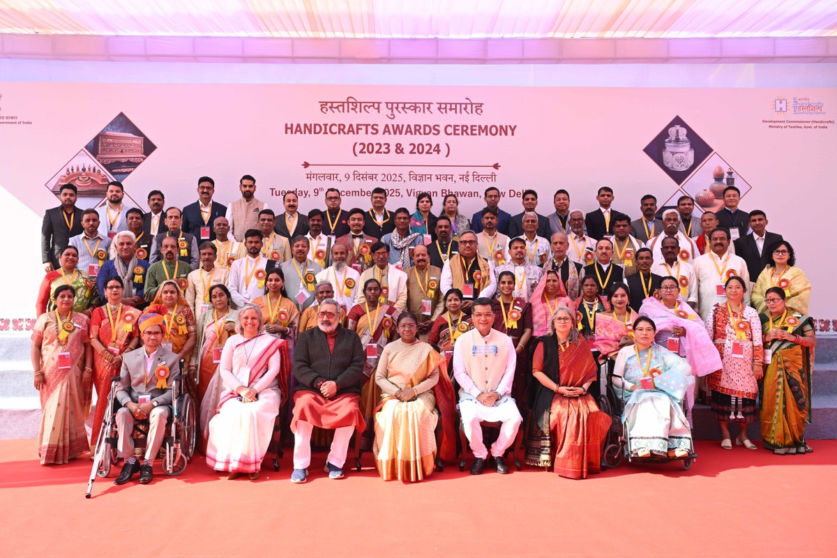 President Droupadi Murmu presented the National Handicrafts Awards for the years 2023 and 2024 in New Delhi. She highlighted that artisans, with their knowledge, dedication and hard work, have enabled Indian handicraft products to establish a distinct identity across the world.