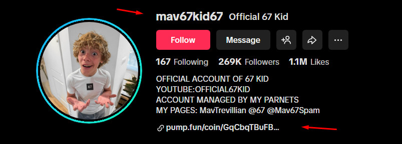 lool, is this real 67kid's TikTok acc?

If yes, it leads to a 24k shitter 👀👀👀

GqCbqTBuFBwGkYP8SvMubx8svBJBRG6K74NFd91mpump