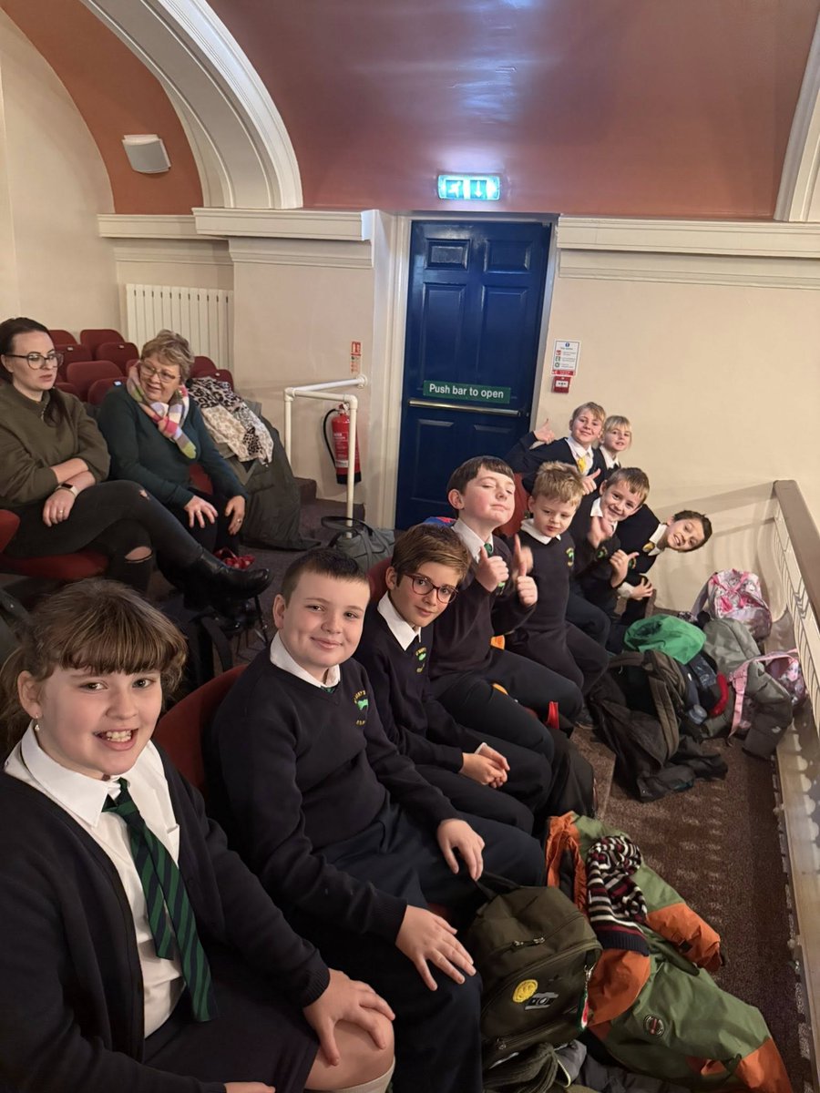 StMarysRathlin's tweet photo. Our pupils enjoyed a trip to Ballymoney with @BallycastleInt1  to see this year’s pantomime, Peter Pan. It was an extra special day for Dáire in P7, who celebrated his birthday. A big thank-you to the staff who travelled and to BIPs for the toast before boarding the bus. https://t.co/z5usgcBwb0