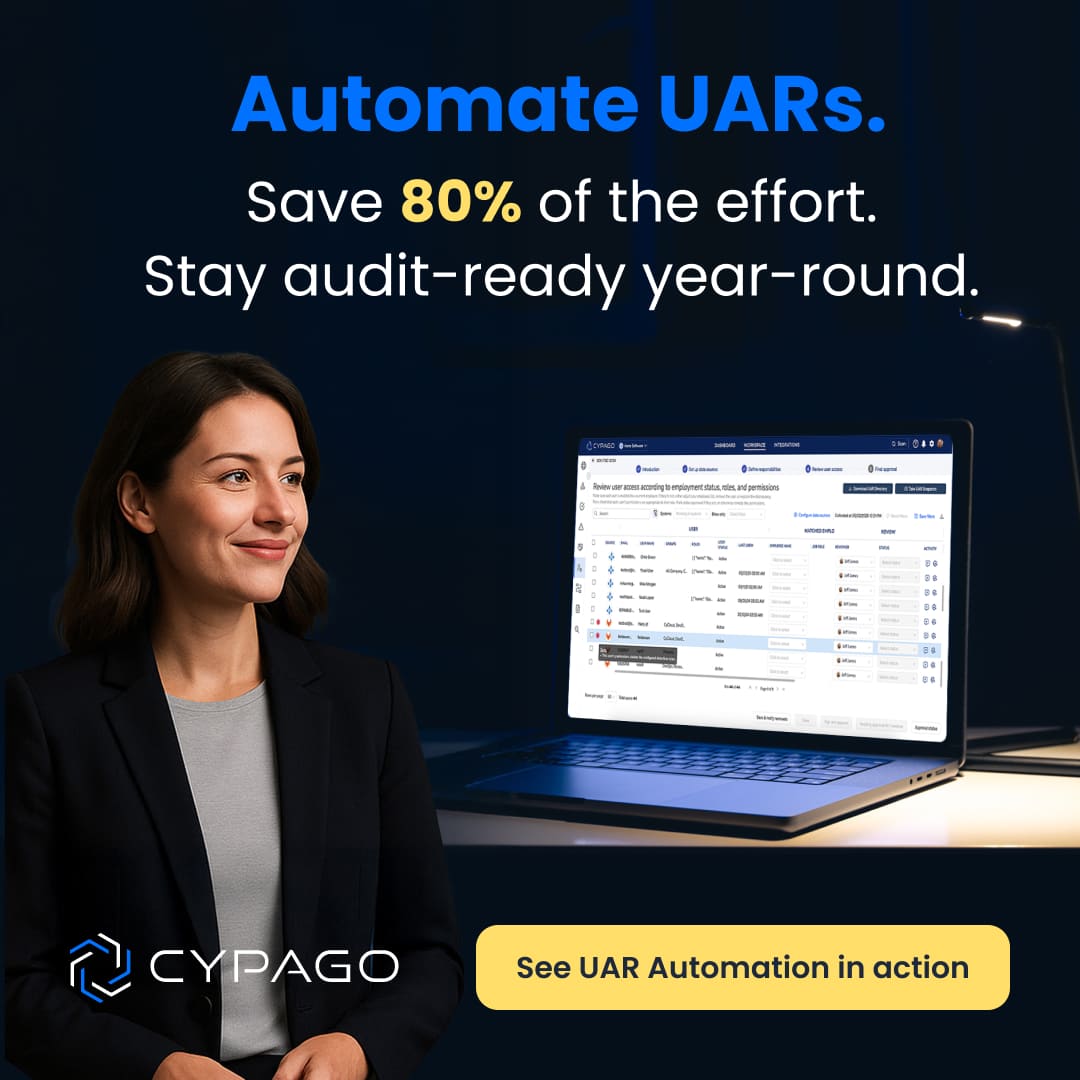 CypagoSec's tweet photo. Automating User Access Reviews is now essential for security and compliance.
Turn weeks of manual work into hours with automated reviews, clear visibility, and audit-ready reporting.
Cut risk. Reduce effort. Stay compliant.
See how it works 👉 https://t.co/CPh0imcne1 https://t.co/NKvqUrSQ6d