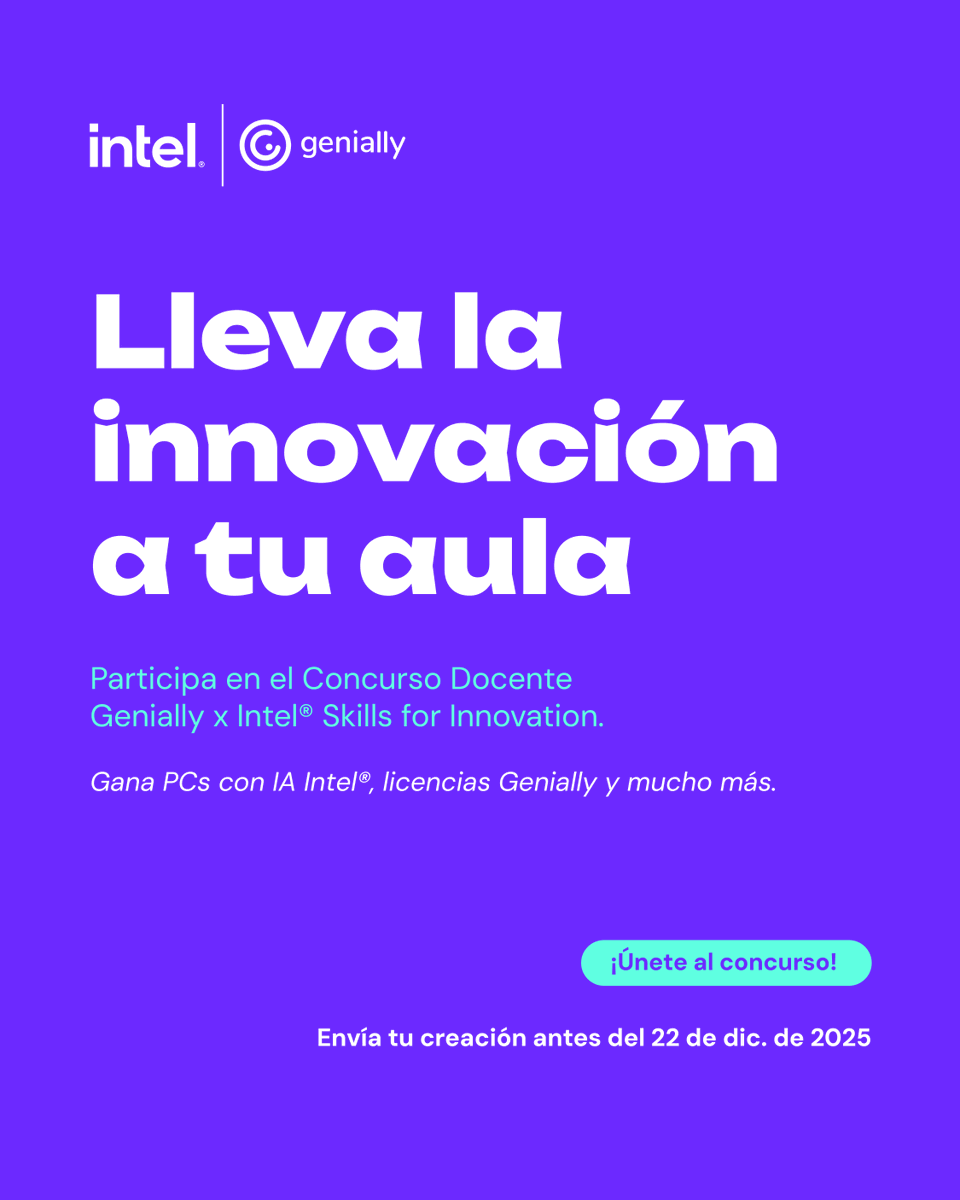 ¡Convierte tu aula en un laboratorio de innovación!

Nos hemos asociado con Intel para crear este concurso abierto a docentes de primaria y secundaria de todo el mundo.

Requisitos e inscripción aquí: genially.com/intelwithgenia… 
📅 Fecha límite para participar: 22 de diciembre de
