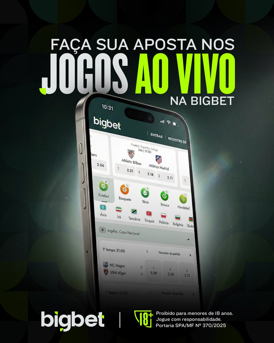 A emoção dos jogos ao vivo ganha outra dimensão na BigBet. 💚🏆

Acompanhe cada lance em tempo real, explore diferentes modalidades e viva a intensidade do esporte do seu jeito! 

🔗 big.bet.br