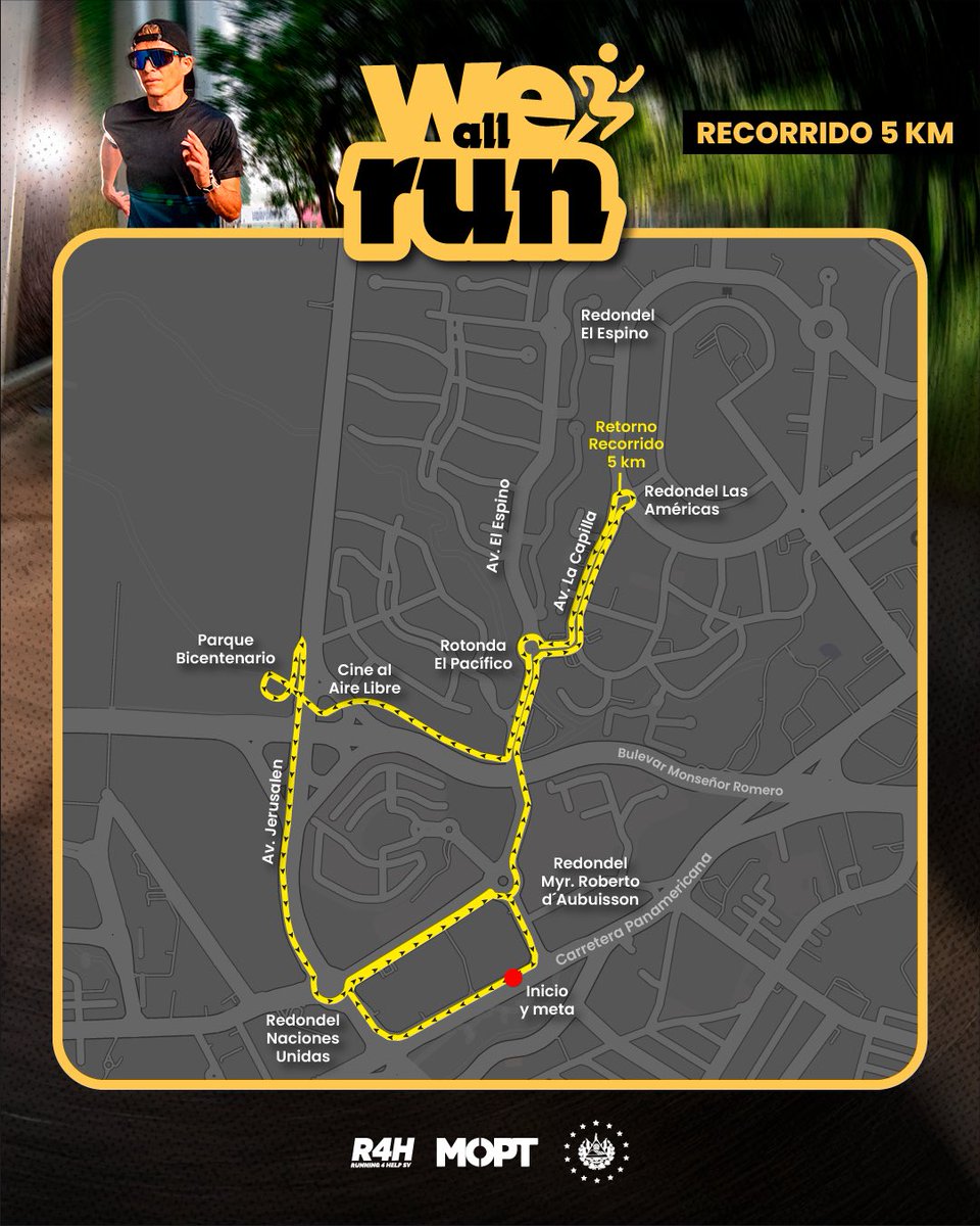 🟡Recorrido 5 kilómetros 
Un trayecto dinámico y accesible para quienes ya entrenan o quieren retarse un poco más.