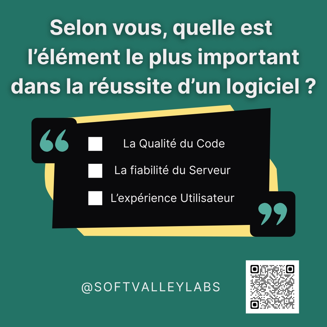 SoftvalleySN's tweet photo. On veut savoir : Selon vous, quelle est l'élément le plus important dans la réussite d'un logiciel ?
Partagez votre réponse en commentaire ⬇️
#SoftValleyDakar #Données #SenegalTech #MadeInAfrica #dakar https://t.co/LZ7EzC2RKh