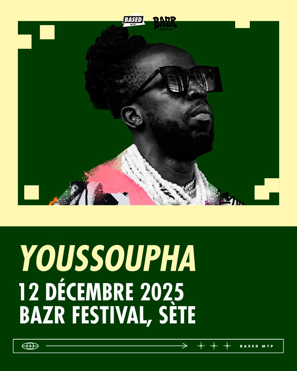 Ce vendredi 12 décembre retrouvez <a href="/youssouphamusik/">Youssoupha</a> au
<a href="/BAZR_FESTIVAL/">BAZR_FESTIVAL</a> à Sete 🔥 

🎟️ urlr.me/N4unfx