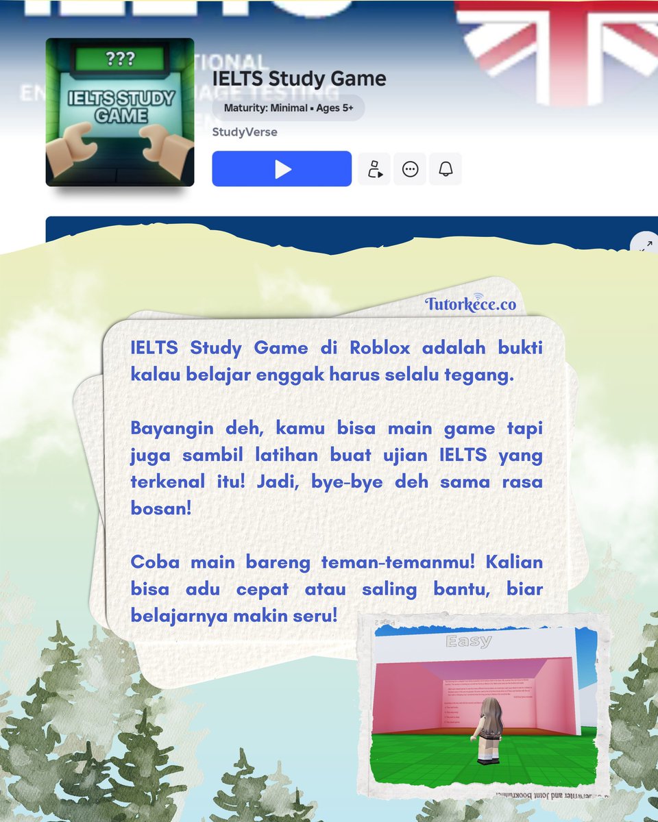 tutorkece's tweet photo. Siapa bilang Roblox cuma buat main? 🙄
Nih Mintor kasih rekomendasi maps di Roblox
buat kamu upgrade skill bahasa asing kamu! 😉
#zonaba #zonabu #zonauang #lesbahasainggris #lesbahasakorea #lesbahasajepang #SlangTutorial #Tutorkece #KataGaulRoblox #WajibTahu #upgradeskill https://t.co/mFL09cBYih