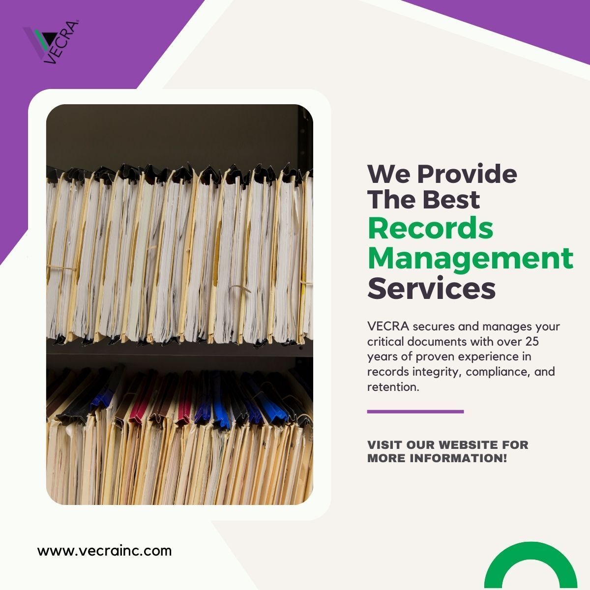 vecrainc's tweet image. Organized, accurate records are essential for safe, efficient care. VECRA's records management solutions help streamline documentation, reduce errors, and keep critical information secure and accessible when it’s needed most. 

Get in touch to see how we can support you!