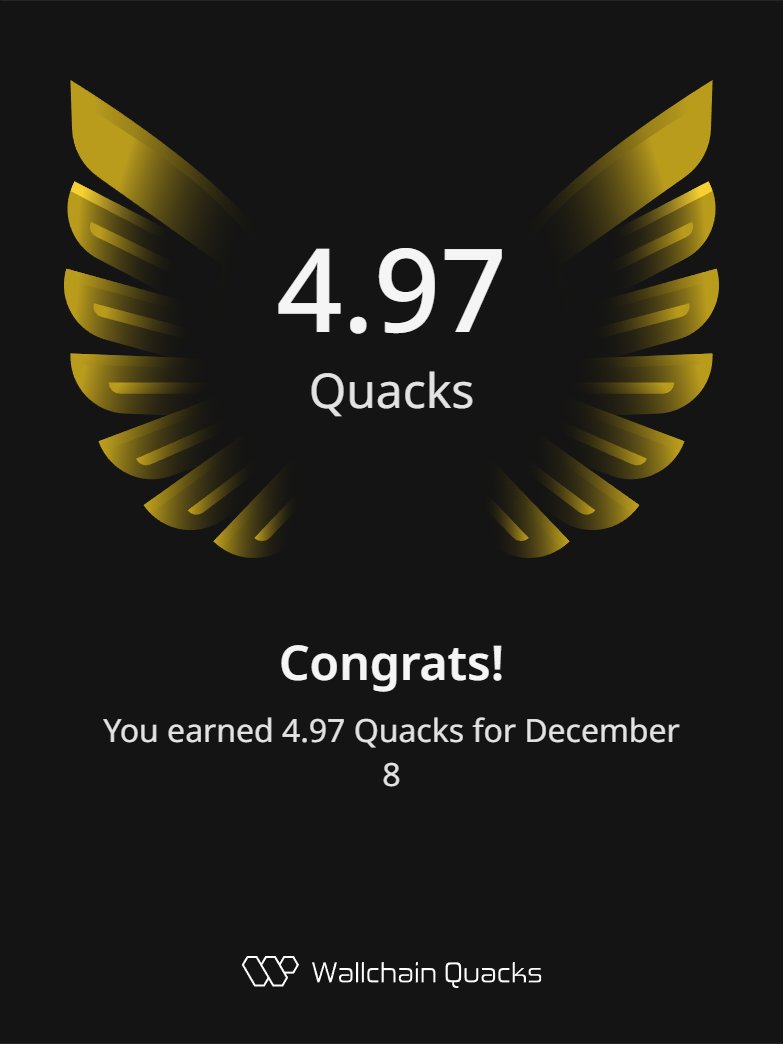Just earned 4.97 Quacks on <a href="/wallchain/">Wallchain Quacks</a> in one day 🦆

 Just drop a gQuack in the comments 

 I’ll follow you 🤙
