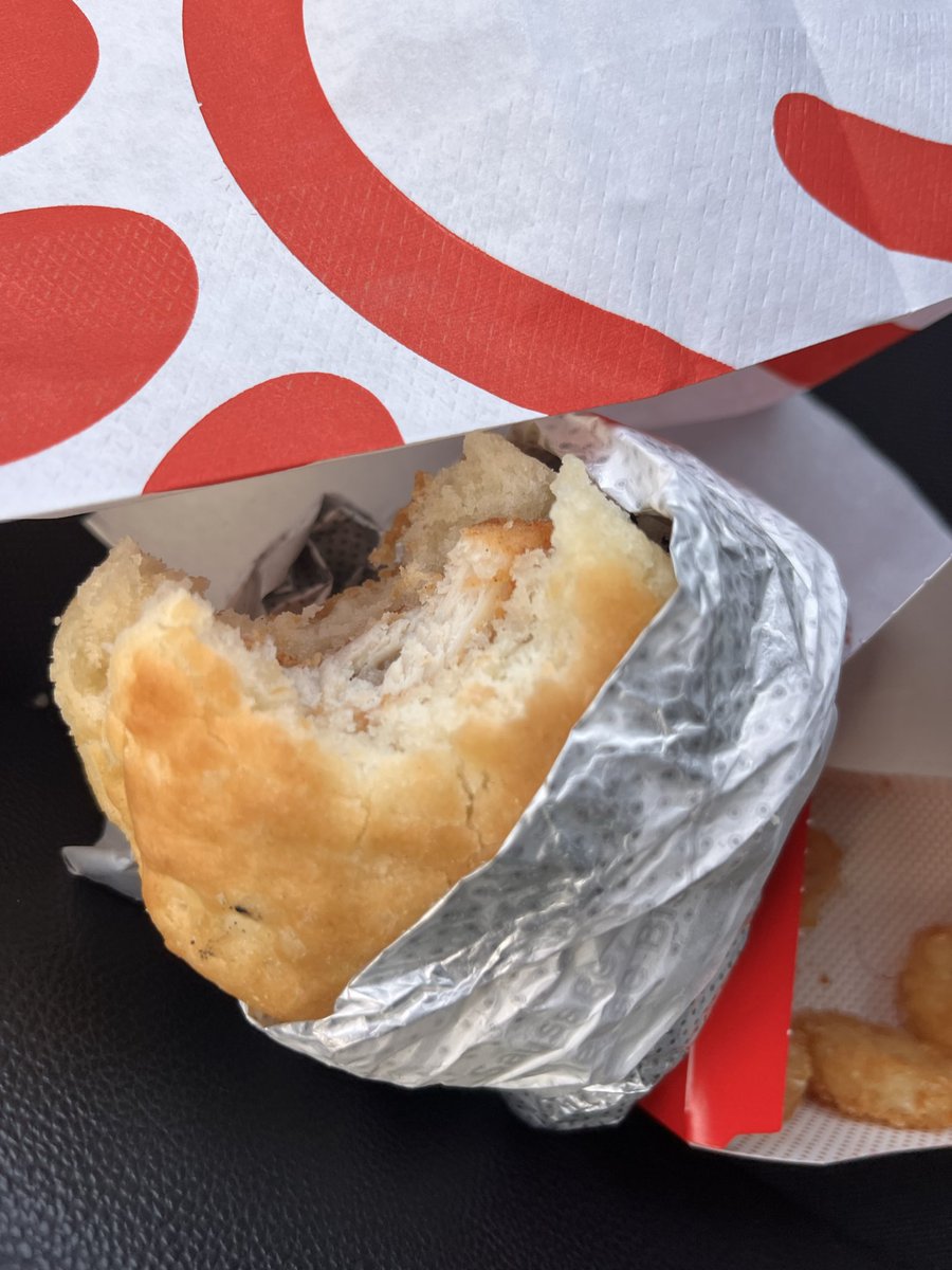 TabithaPhilen's tweet photo. Hi @ChickfilA Remember when your chicken biscuits had gospel bird overhanging that fluffy biscuit on all sides? I do! Now I’m 2 bites deep searching for a shy little chicken nugget playing hide-and-seek in a carb cave. 😢😆#FoodShrinkage #chickfila https://t.co/tgOE0Yk6kJ