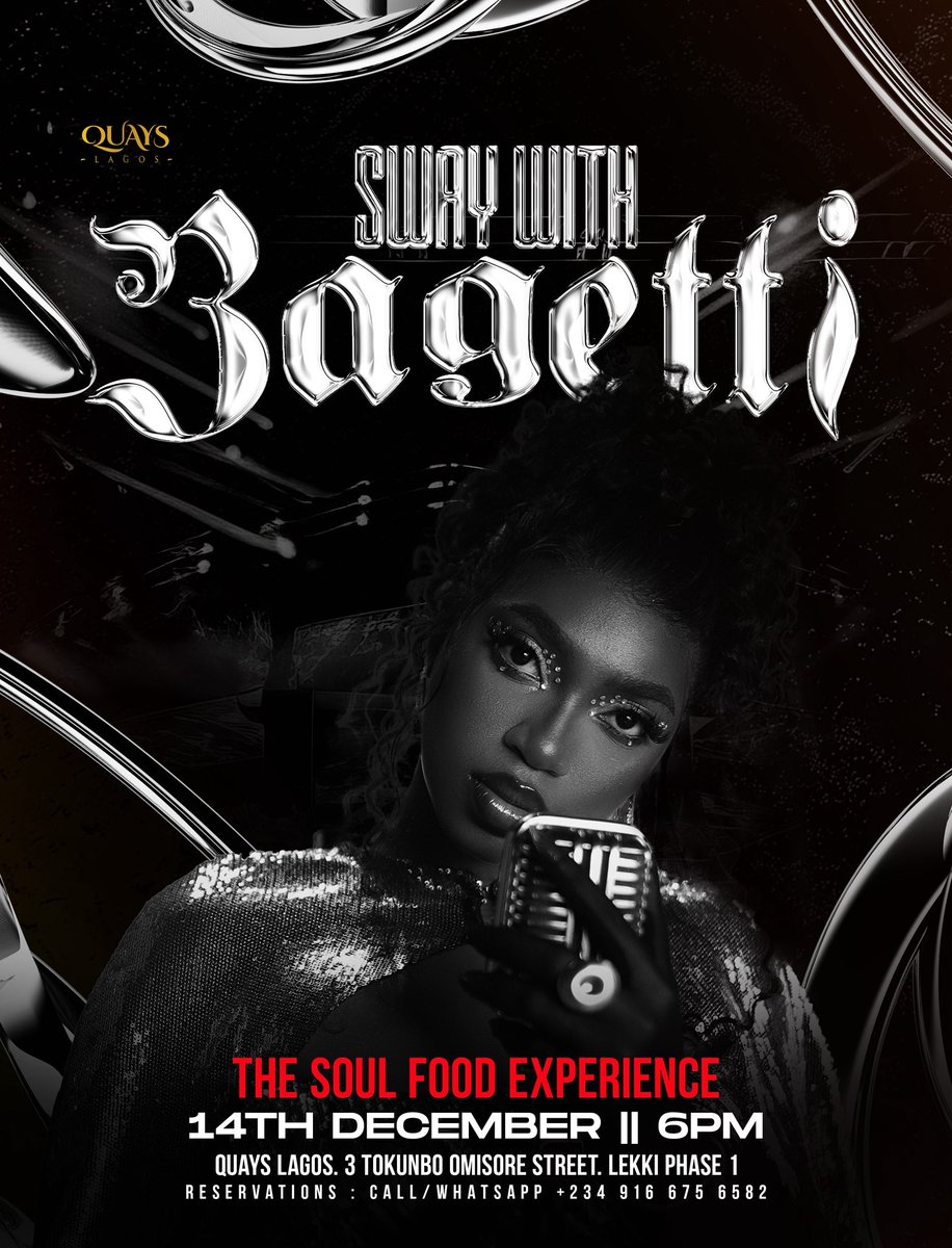 Bagettiofficial's tweet photo. Come SWAY WITH BAGETTI this December An intimate session with music,food and drinks- the ultimate soul food experience 
I’m super excited can’t wait to see you and share some of the best music from my friends and I with you 💙💎 https://t.co/tqFDm6RKR5