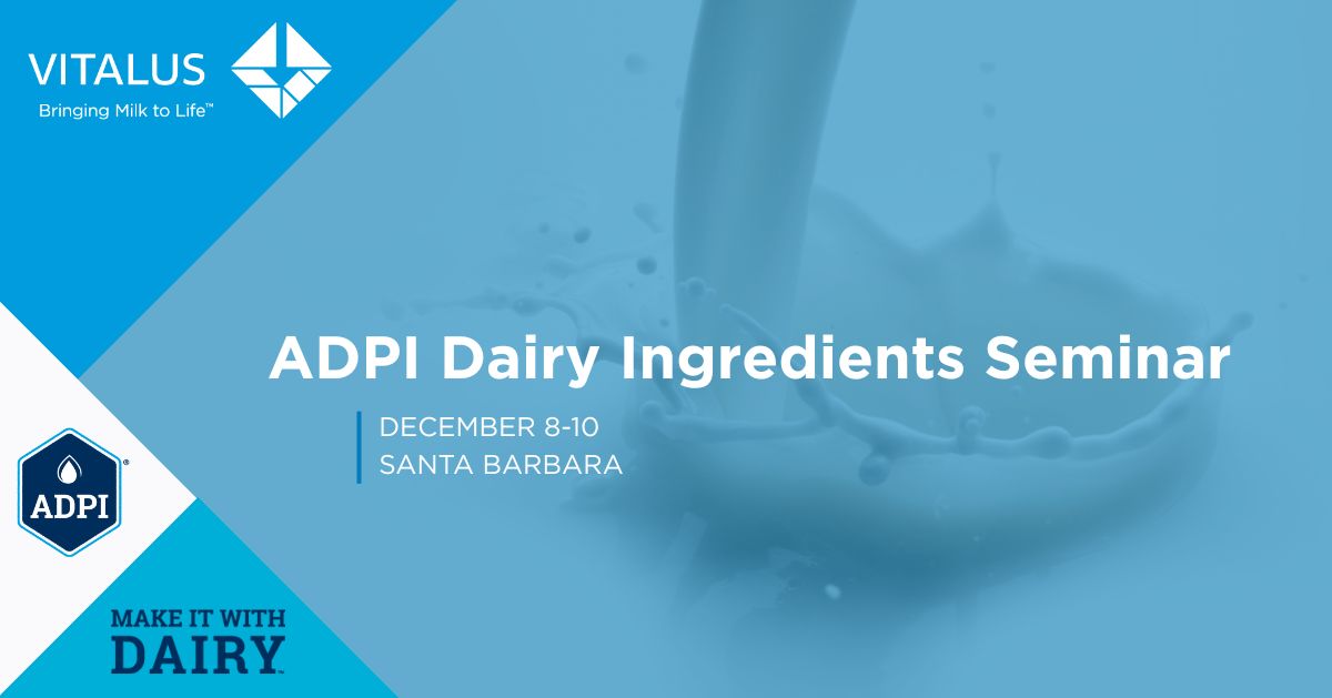 VitalusDairy's tweet image. Our team is in Santa Barbara for the 2025 Dairy Ingredients Seminar hosted by #ADPI! We’re excited to join industry leaders as they share the latest insights on innovations shaping the future of dairy.

If you’re attending, let’s connect! Set up a meeting: vitalus.com/contact-us/