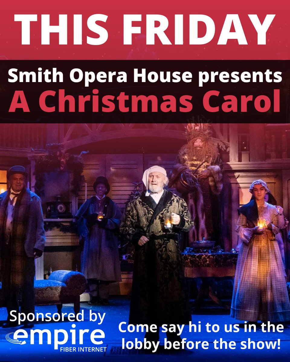 We’re spreading holiday cheer with the Smith Opera House! 🎭✨

This Friday, catch A Christmas Carol live on stage; it's the perfect way to kick off the season.

🎟️ Get your tickets ➡️ loom.ly/rxksRVo

#EmpireFiberInternet #CommunityEvents